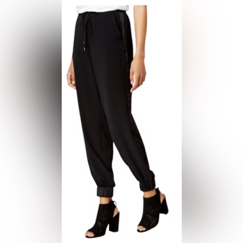Bar III Classic Black Satin Poly blend Joggers for Women